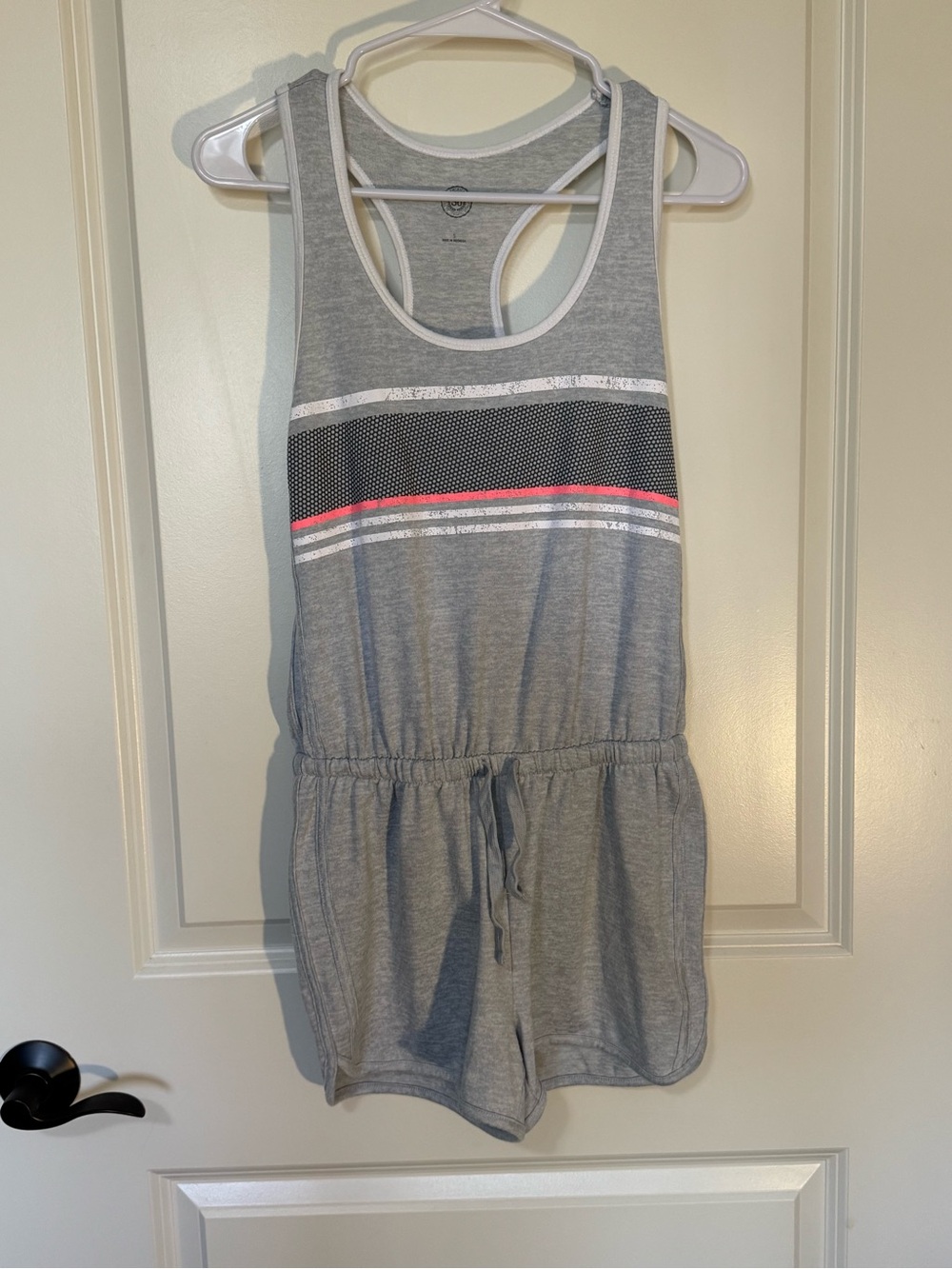 SO Gray Tank Romper with Pink and Black Stripe